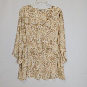 BEAUTIFUL BY LAWRENCE ZARIAN, Beige Animal Print Chiffon Pullover Top; Size 2X
